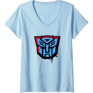 imageWomens Transformers Autobots Dripping Spray Paint Logo VNeck TShirtBaby Blue