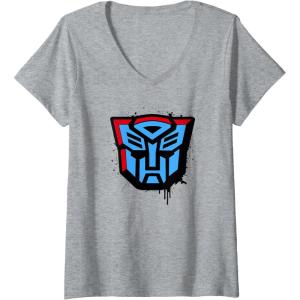 imageWomens Transformers Autobots Dripping Spray Paint Logo VNeck TShirtHeather Grey