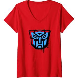 imageWomens Transformers Autobots Dripping Spray Paint Logo VNeck TShirtRed