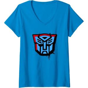 imageWomens Transformers Autobots Dripping Spray Paint Logo VNeck TShirtSapphire Blue
