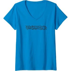 imageWomens Transformers Bumblebee Urban Style Graffiti Text Logo VNeck TShirtSapphire Blue