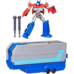 imageTransformers EarthSpark Optimus Prime Battle Trailer Playset with Action Figure Lights and Sounds Electronic Truck Toys for Kids 6 and Up