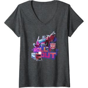 imageTransformers EarthSpark Optimus Prime Leader Pose VNeck TShirtDark Heather Grey