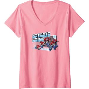 imageTransformers EarthSpark Optimus Prime Transformed VNeck TShirtPink