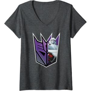 imageWomens Transformers EarthSpark Megatron Logo Fill VNeck TShirtDark Heather Grey