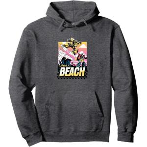 imageTransformers Bumblebee Surfing Lifes A Beach Portrait Pullover HoodieDark Heather Grey