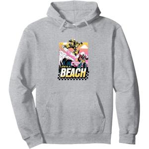 imageTransformers Bumblebee Surfing Lifes A Beach Portrait Pullover HoodieHeather Grey