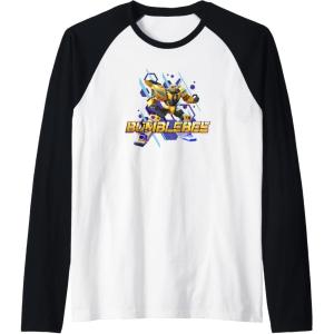 imageTransformers EarthSpark Bumblebee Hero Pose Raglan Baseball TeeBlackWhite