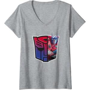 imageTransformers EarthSpark Optimus Prime Logo Fill VNeck TShirtHeather Grey