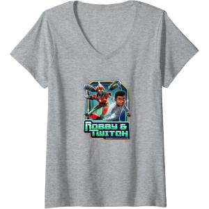 imageTransformers EarthSpark Robby ampamp Twitch Poster VNeck TShirtHeather Grey