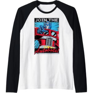 imageTransformers Optimus Prime Join The Autobots Retro Poster Raglan Baseball TeeBlackWhite