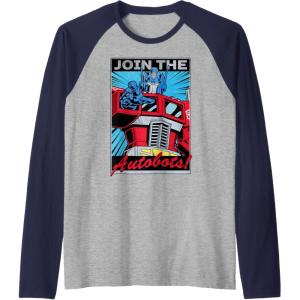 imageTransformers Optimus Prime Join The Autobots Retro Poster Raglan Baseball TeeNavy BlueAthletic Heather