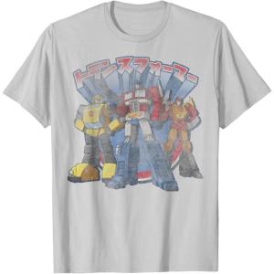 imageTransformers Retro Distressed Kanji Autobots Group Poster TShirtSilver Grey