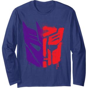 imageTransformers War For Cybertron Spray Paint Split Logo Long Sleeve TShirtNavy Blue