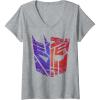 imageWomens Transformers Decepticon Autobot Distressed Split Logo VNeck TShirtHeather Grey