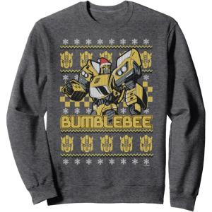 imageTransformers Christmas Bumblebee Ugly Sweater SweatshirtDark Heather Grey