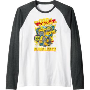 imageTransformers Fathers Day Bumblebee My Dad Is Brave Raglan Baseball TeeDark Heather GreyWhite