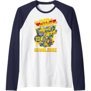 imageTransformers Fathers Day Bumblebee My Dad Is Brave Raglan Baseball TeeNavy BlueWhite