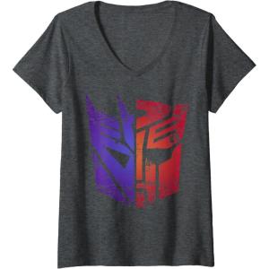 imageWomens Transformers Decepticon Autobot Distressed Split Logo VNeck TShirtDark Heather Grey