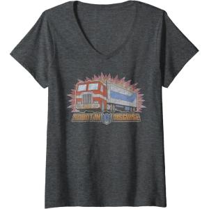 imageWomens Transformers Optimus Prime Robot In Disguise VNeck TShirtDark Heather Grey
