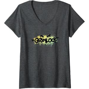 imageTransformers Grimlock Urban Style Graffiti Text Logo VNeck TShirtDark Heather Grey