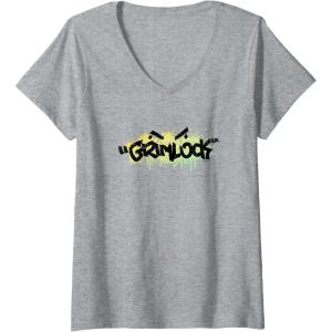 imageTransformers Grimlock Urban Style Graffiti Text Logo VNeck TShirtHeather Grey