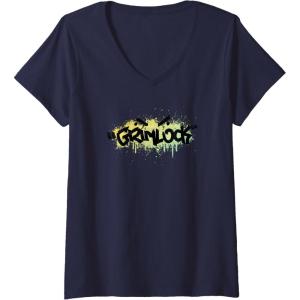 imageTransformers Grimlock Urban Style Graffiti Text Logo VNeck TShirtNavy Blue