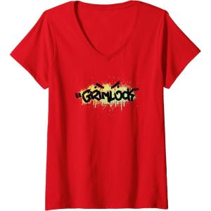 imageTransformers Grimlock Urban Style Graffiti Text Logo VNeck TShirtRed