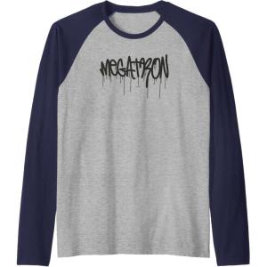 imageTransformers Megatron Dripping Graffiti Text Logo Raglan Baseball TeeNavy BlueAthletic Heather
