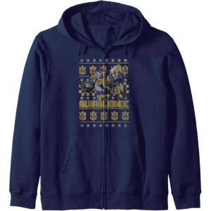 imageTransformers Christmas Bumblebee Ugly Sweater Zip HoodieNavy Blue