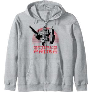 imageTransformers Optimus Prime Retro Kanji Sunset Portrait Zip HoodieHeather Grey