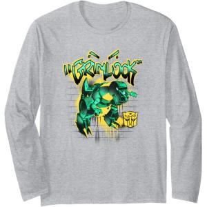 imageTransformers Grimlock Dripping Graffiti Wall Retro Portrait Long Sleeve TShirtHeather Grey