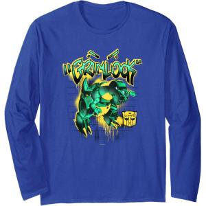 imageTransformers Grimlock Dripping Graffiti Wall Retro Portrait Long Sleeve TShirtRoyal Blue