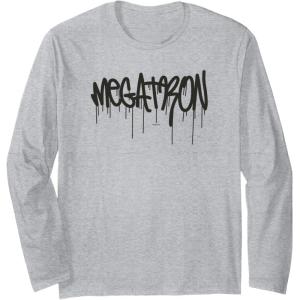 imageTransformers Megatron Dripping Graffiti Text Logo Long Sleeve TShirtHeather Grey