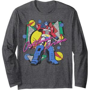imageTransformers Retro Optimus Prime 80s Print Long Sleeve TShirtDark Heather Grey