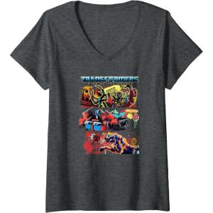 imageTransformers Rise of the Beasts Epic Graffiti Battle Panels VNeck TShirtDark Heather Grey