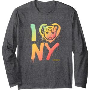 imageTransformers Rise of the Beasts I Heart NY Retro Graffiti Long Sleeve TShirtDark Heather Grey
