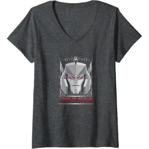 imageWomens Transformers Megatron Good To Be Bad VNeck TShirtDark Heather Grey