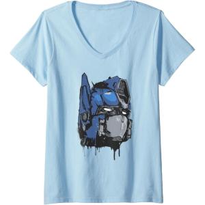 imageWomens Transformers Rise of The Beasts Optimus Dripping Retro Shot VNeck TShirtBaby Blue