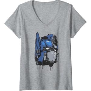 imageWomens Transformers Rise of The Beasts Optimus Dripping Retro Shot VNeck TShirtHeather Grey
