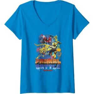 imageWomens Transformers Rise of the Beasts Primal Battle Graffiti Shot VNeck TShirtSapphire Blue