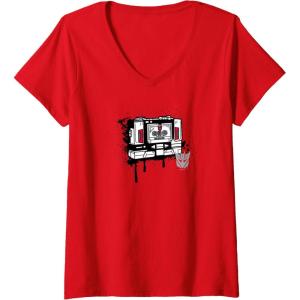 imageWomens Transformers Soundwave Tape Cassette Player Form Graffiti VNeck TShirtRed