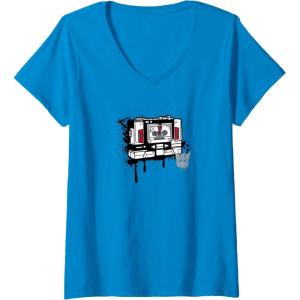 imageWomens Transformers Soundwave Tape Cassette Player Form Graffiti VNeck TShirtSapphire Blue