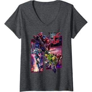 imageWomens Transformers War For Cybertron Autobot Panels VNeck TShirtDark Heather Grey
