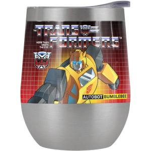 imageTransformers OFFICIAL Bumblebee 12 oz Stemless Tumbler Stainless Steel Travel CupLake TumblerInsulated with Leak Resistant SlideLock LidBUMBLEBEE STAINLESS STEEL