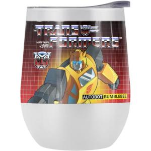 imageTransformers OFFICIAL Bumblebee 12 oz Stemless Tumbler Stainless Steel Travel CupLake TumblerInsulated with Leak Resistant SlideLock LidBUMBLEBEE WHITE