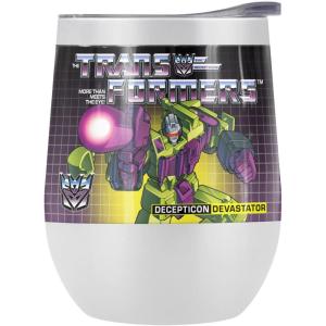 imageTransformers OFFICIAL Bumblebee 12 oz Stemless Tumbler Stainless Steel Travel CupLake TumblerInsulated with Leak Resistant SlideLock LidDEVASTATOR WHITE