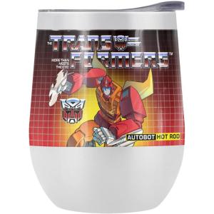 imageTransformers OFFICIAL Bumblebee 12 oz Stemless Tumbler Stainless Steel Travel CupLake TumblerInsulated with Leak Resistant SlideLock LidHOT ROD WHITE
