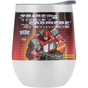 imageTransformers OFFICIAL Bumblebee 12 oz Stemless Tumbler Stainless Steel Travel CupLake TumblerInsulated with Leak Resistant SlideLock LidIRONHIDE WHITE