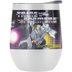 imageTransformers OFFICIAL Bumblebee 12 oz Stemless Tumbler Stainless Steel Travel CupLake TumblerInsulated with Leak Resistant SlideLock LidMEGATRON WHITE